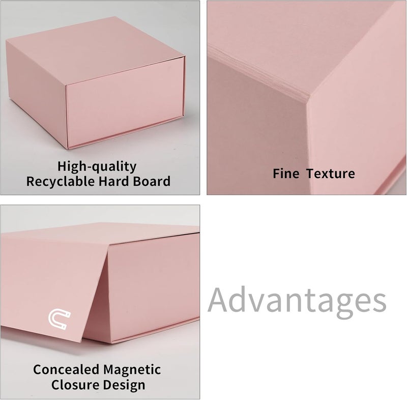 Ditwis 4 Pack 8x8x4 Inches Gift Boxes with Magnetic Closure Lids, Pink Magnetic Box for Wedding, Groomsmen Bridesmaid Proposal, Birthdays, Mother's Day - Image 3